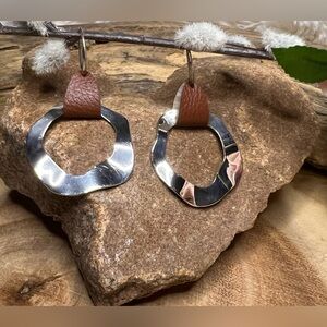 Faux leather silver pendant earrings